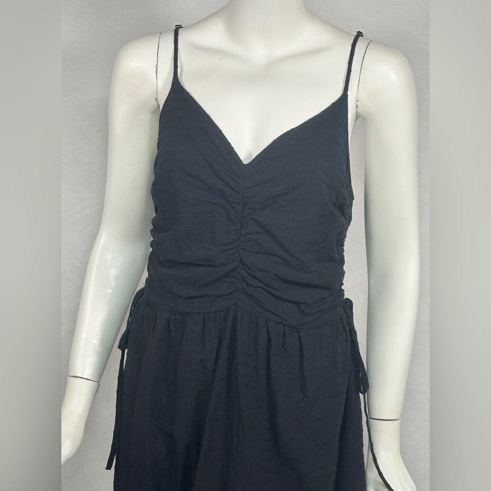 Nation LTD Black Rooshed Cotton/Linen Dress with side slit and pockets Size M - Picture 5 of 15
